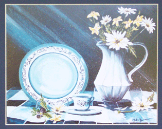 watercolor of a plate and vase